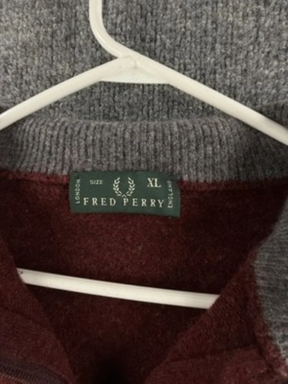 VTG Fred Perry Red Mens Wool Long Sleeve Pullover Italy Sweater 1/4 Zip Logo XL